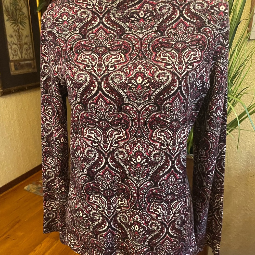Jones New York Purple and White Long Sleeve Mock Turtleneck